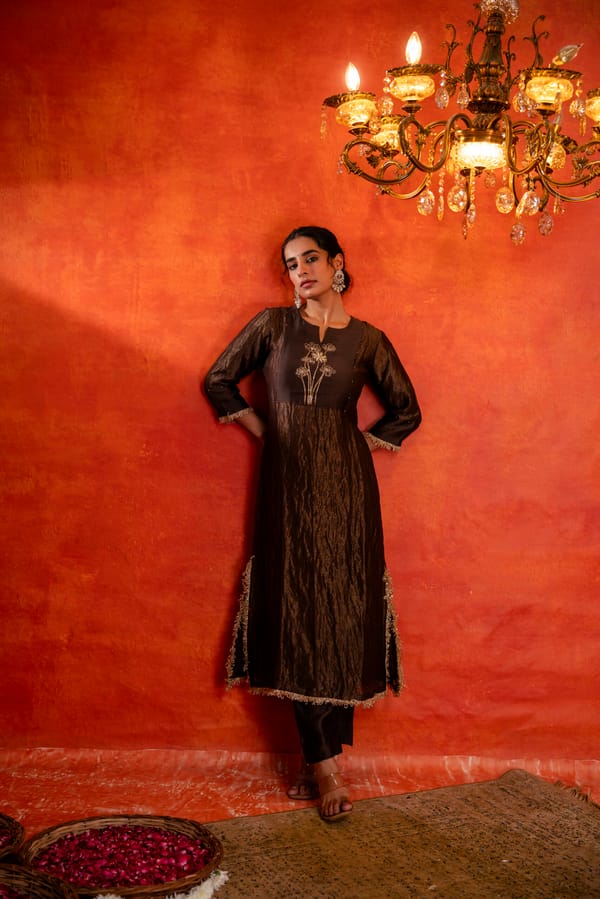 Gulabik Cocoa Brown Embroidered Kurta Set — Gulabik