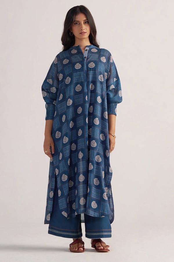 Morroccan Blue Printed Kurta and Wide-Leg Pants Co-ord Set — Ganga Fashions Pvt Ltd