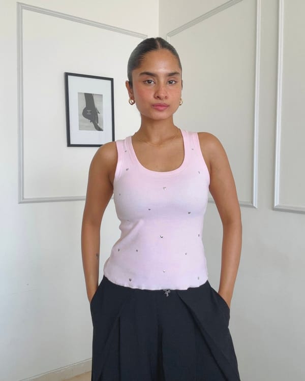 Blush Pink Rib-Knit Studded Tank Top — Kuuky