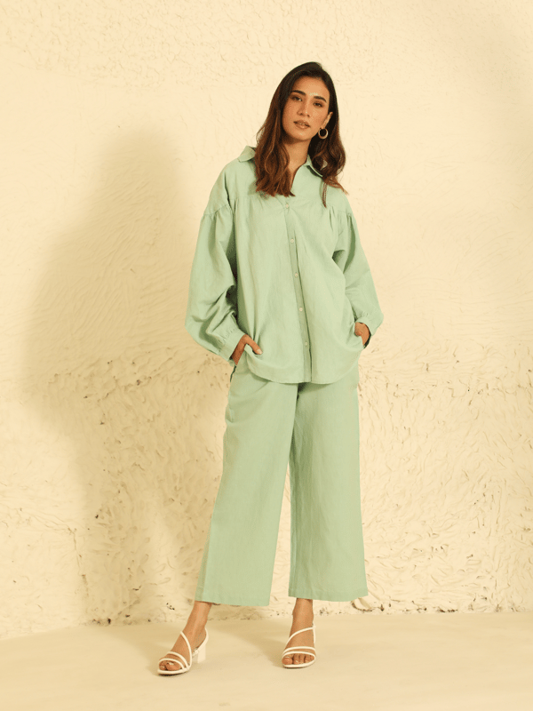 Sage Green Linen-Blend Shirt and Pants Co-ord Set — Cosset Clothing