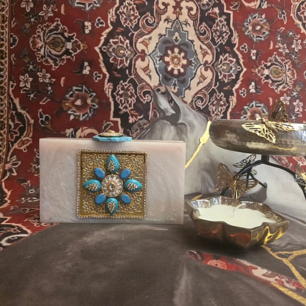 Filigree Firoza Resin Clutch In Ivory — Adwita