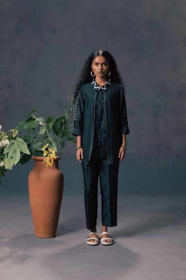 Indigo Double Layer Mul Shirt & Straight Pants — Arcvsh Pallavi Singh