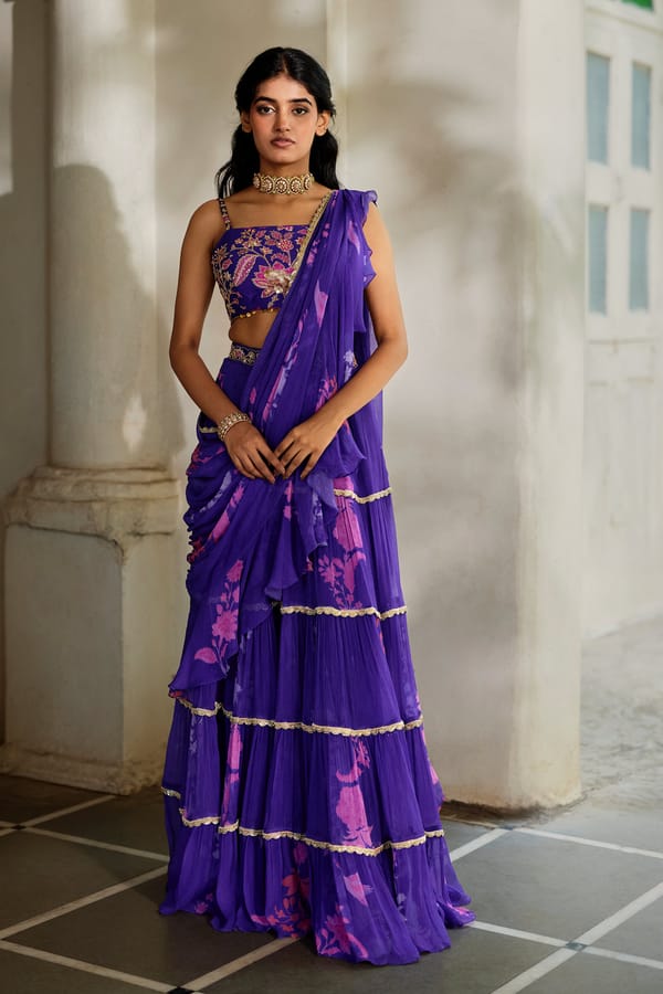 Opal Saree Set - Grape — Paulmi and Harsh