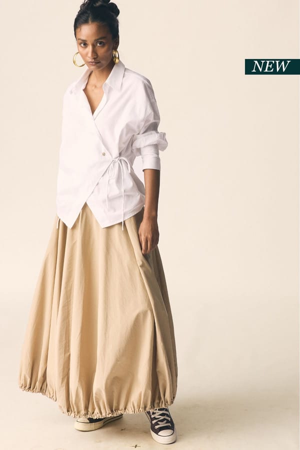 Tan Balloon Maxi Skirt with Adjustable Hem — Unrush