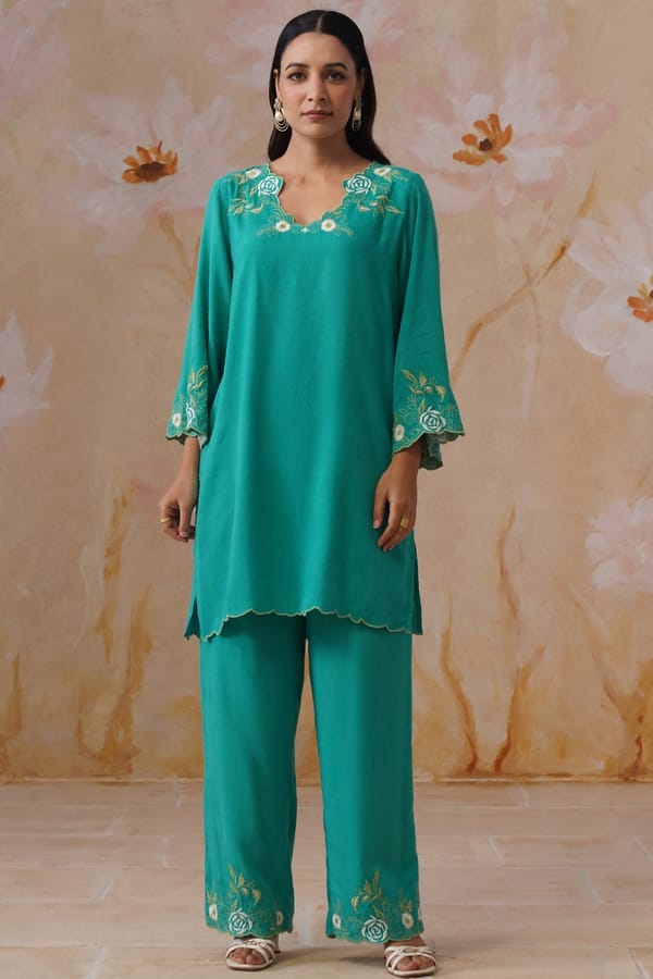 Embroidered Kurta Set With Cutwork Detailing — KORAH STITCH