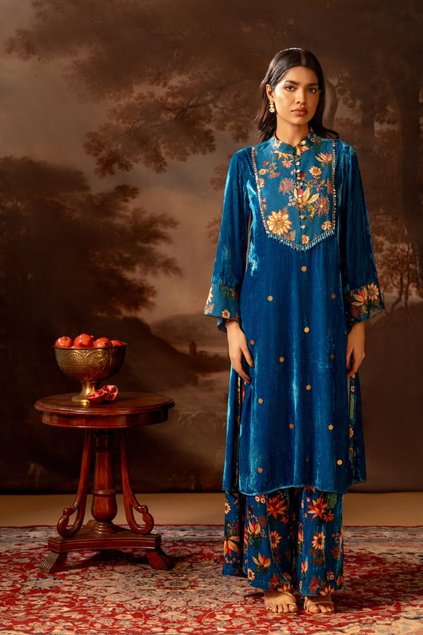 Blue Velvet Kurta Set — SOUP by Sougat Paul