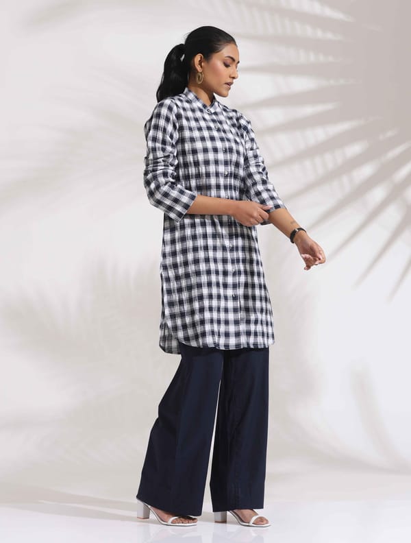 Blue Checked Kurta and Flared Pants Co-ord Set — Truebrowns