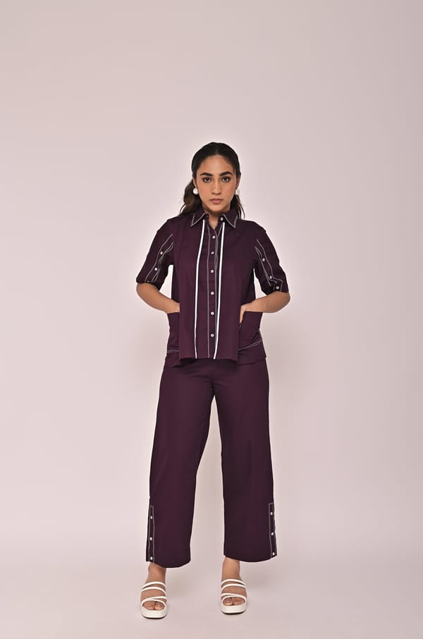 Purple Boxy Shirt and Straight Pants Co-ord Set — Escape By Aishwarya