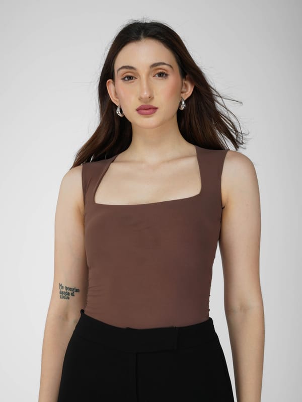 Brown Square Neck Bodysuit-Echo Bodysuit (Coco) — Select Staples