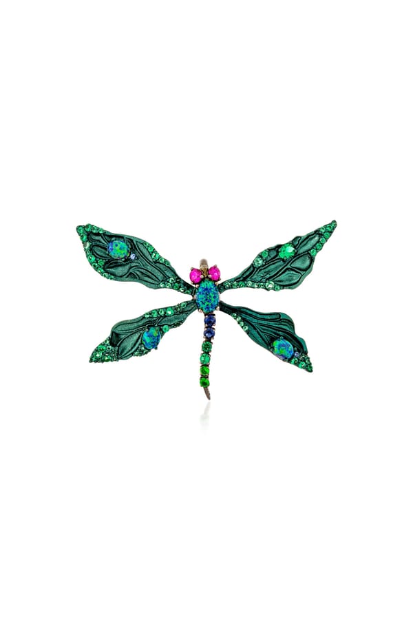 Green Starlit Dragonfly Small Statement Brooch — Miss Jo
