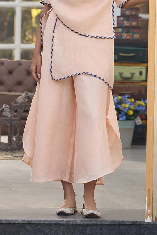 Peach Linen Flared Palazzo Trousers — YELL