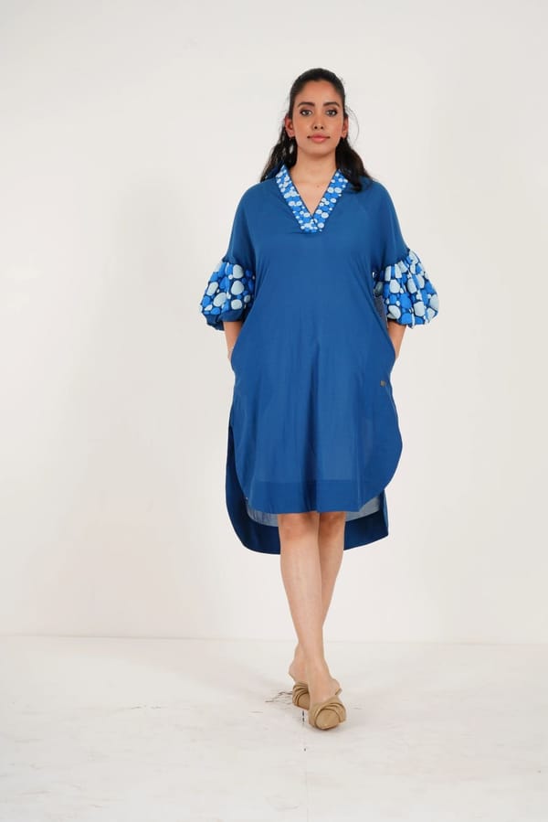 Blue Embroidered Balloon Sleeves — Western Era