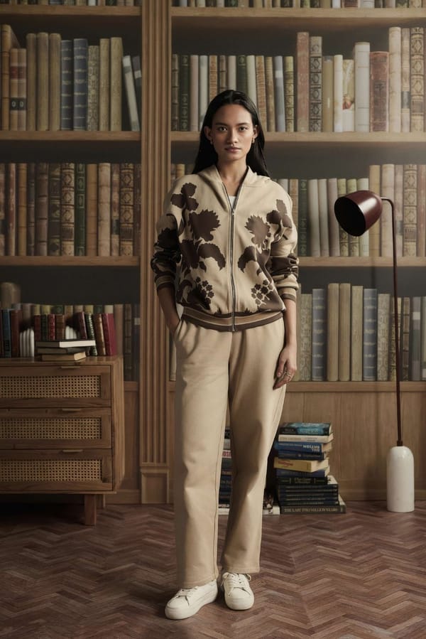 Beige Botanical Print Zip-Up Hoodie and Pants Co-ord Set — Muvazo