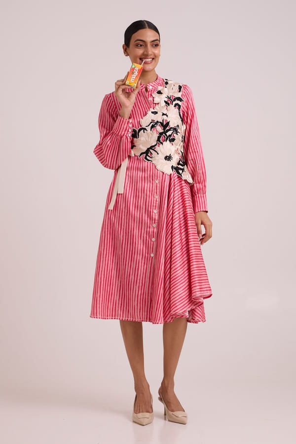 Pink Striped Midi Shirt Dress with Crossbody Bib — Madder Much