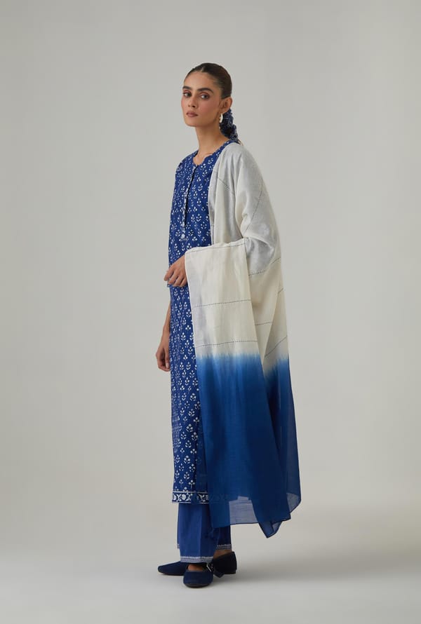 Silk Chanderi Dip-Dye Dupatta With Kantha Work — Upavita