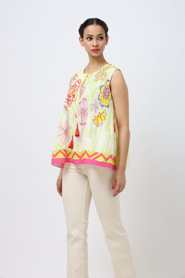 Doodle Pintuck Top — Jungle Marigold