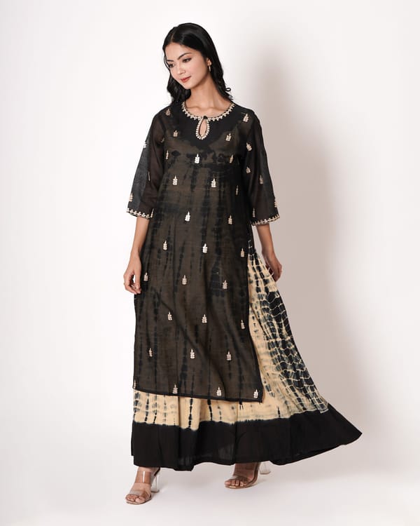 Night Glory Gota Work Chanderi Kurta & Dress Set — Kameez