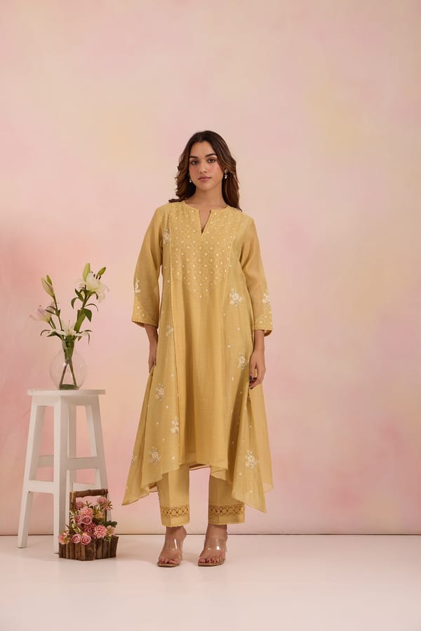 Embroidered Paneled Tunic Set With Jaali Detailing — Omi Clothing