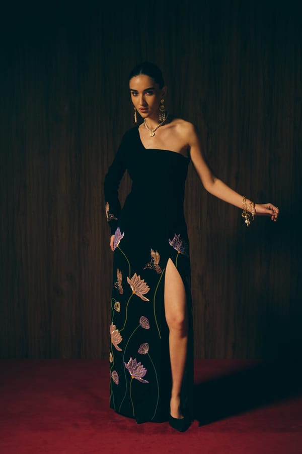 Black One-Shoulder Crepe Maxi Gown with Slit — Love Kiki