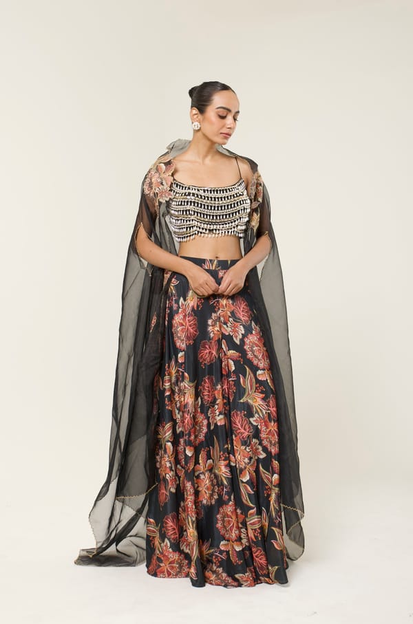 Mirelle Printed Sharara Cape Set — LIBAS CAFE