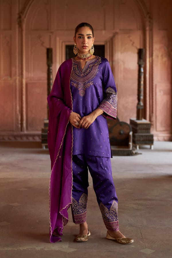 Jashn Purple Brocade Embroidered Salwar Set — INCHING INDIA