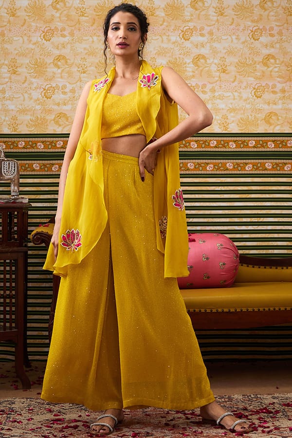 Mehr Applique Co-Ord Set With High-Low Jacket — SOUP by Sougat Paul