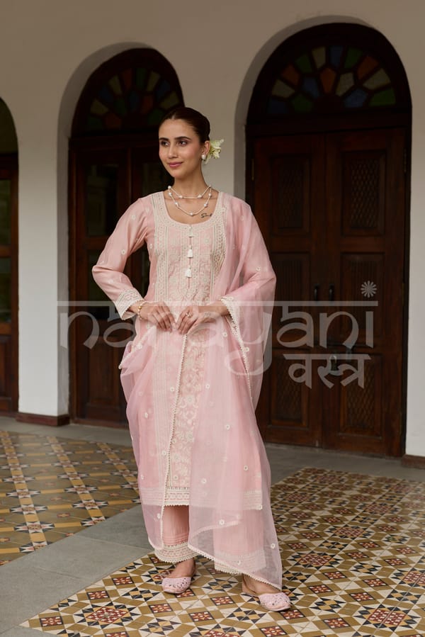Cyra - Blush Pink Chanderi Suit Set — NARAYANI VASTRA