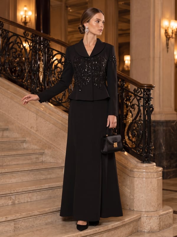Black Embellished Blazer And Maxi-Skirt Set — Miss Gloria
