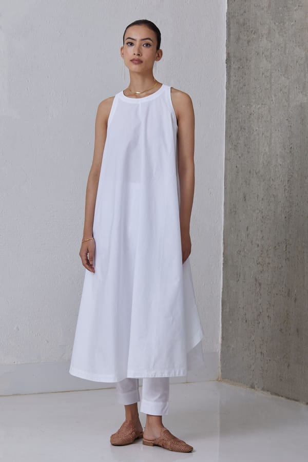 White High Neck Sleeveless A-Line Midi Dress with Pockets — The Summer House