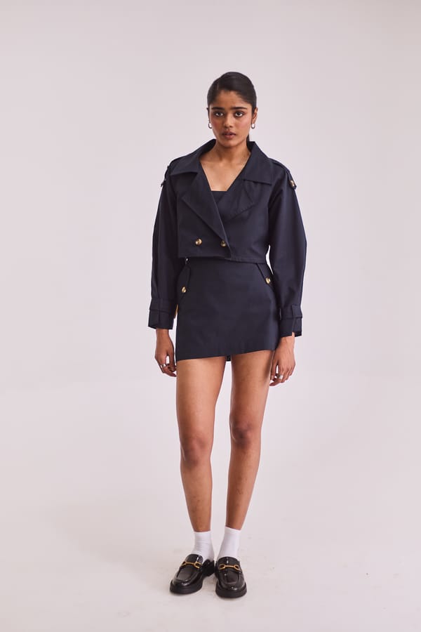 Navy Blue Cropped Double-Breasted Blazer — Urban Suburban