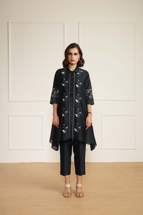 Indigo Silk Chanderi Shirt and Pants Co-ord Set — Arcvsh Pallavi Singh