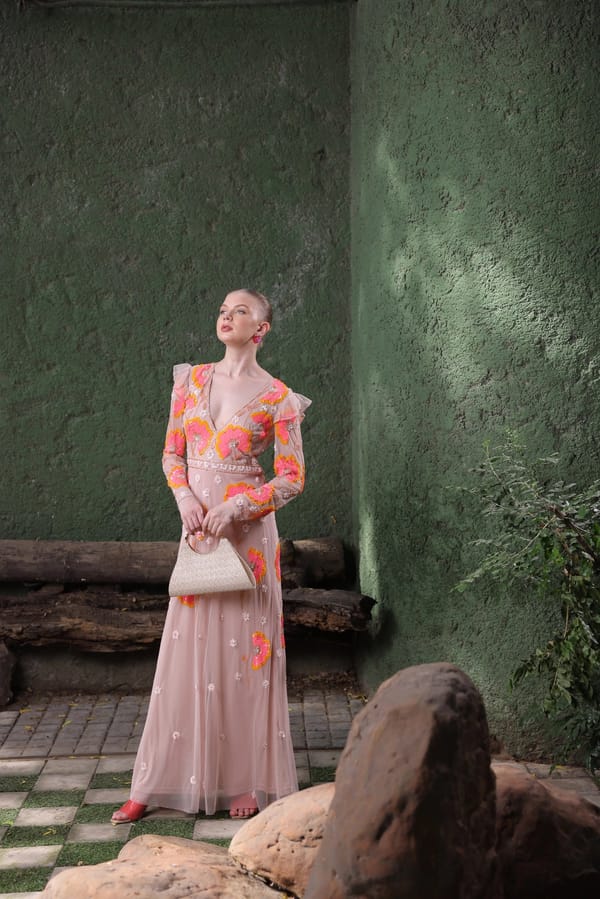 Peach Floral Embroidered Gown — EDITION II