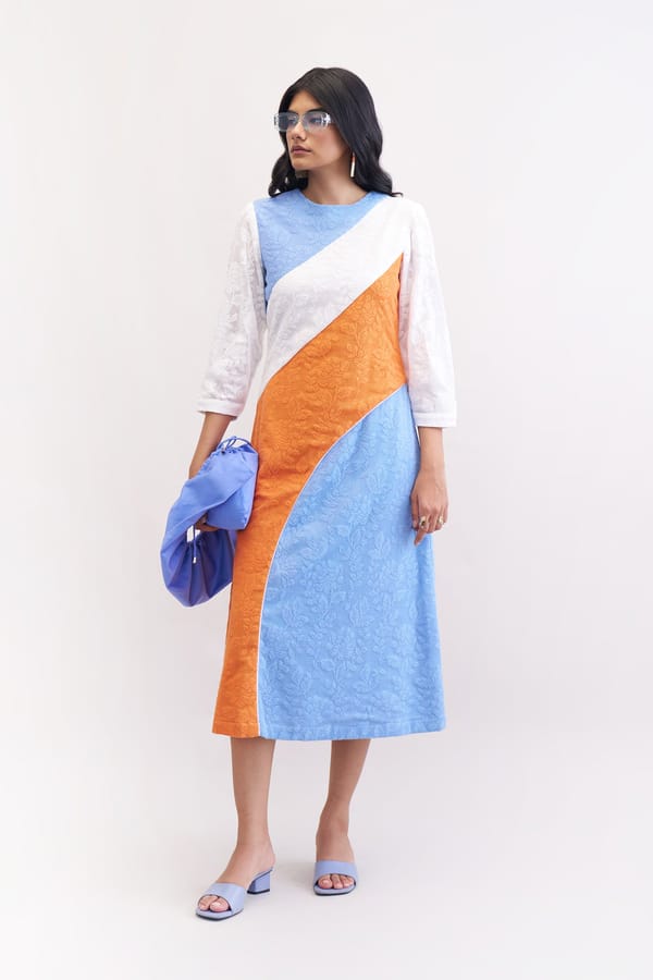Colorblock Cotton Lace Fit and Flare Midi Dress — Our Love