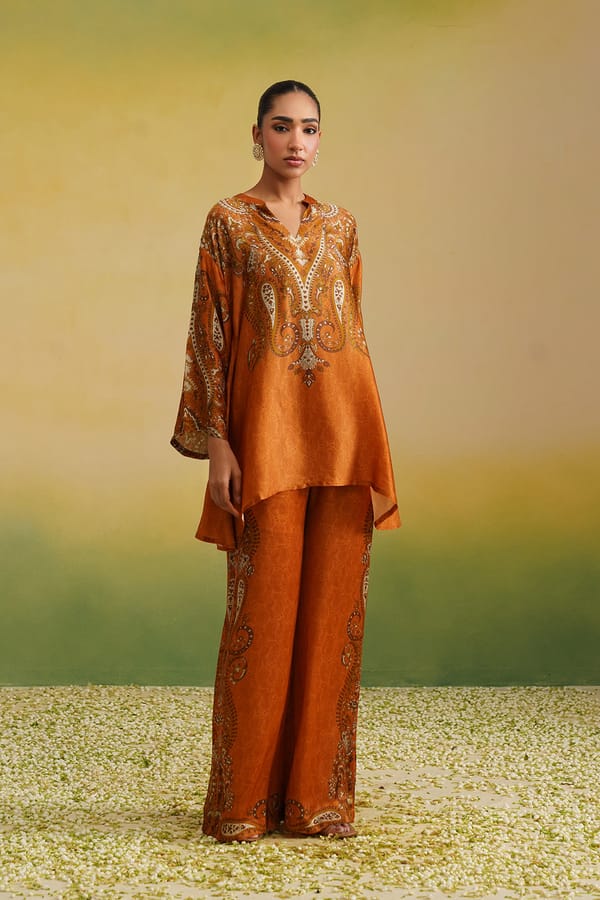 Naaz Rust Paisley Printed Co-ord Set — INCHING INDIA