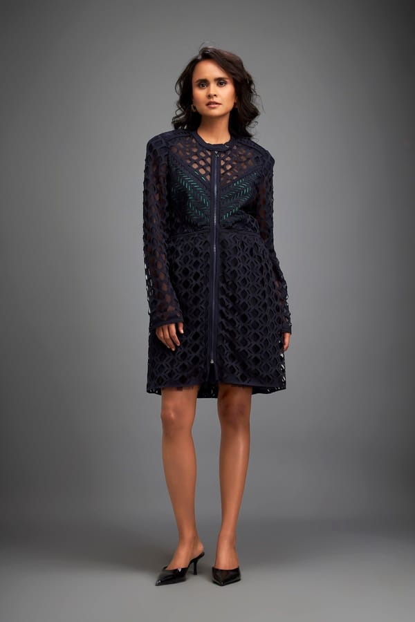 Mesh Dress with Geometric Patterns — Deepika Arora
