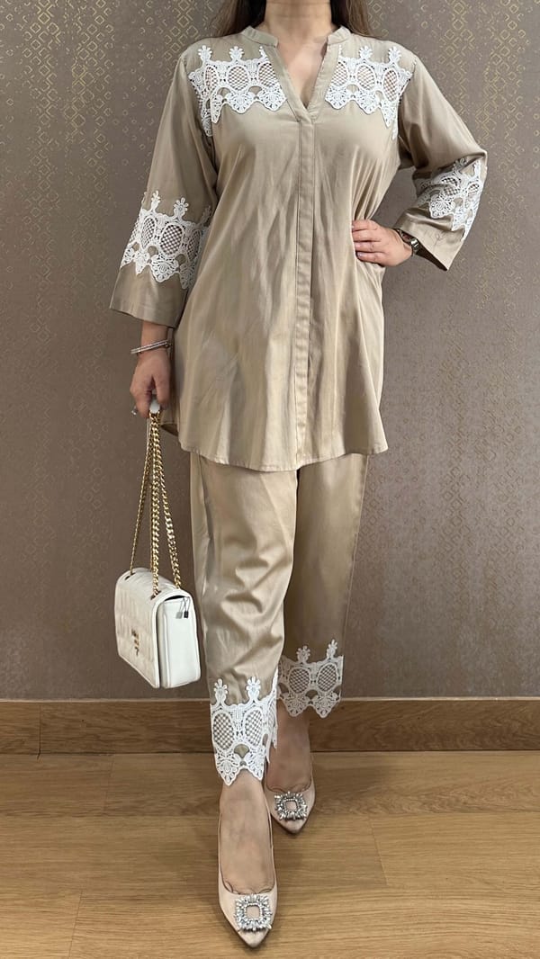 Mocha Luxe Cotton Lace Applique Co-ord Set — Kylee Fashions