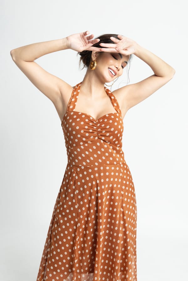 Brown Polka Maxi Dress — Julo