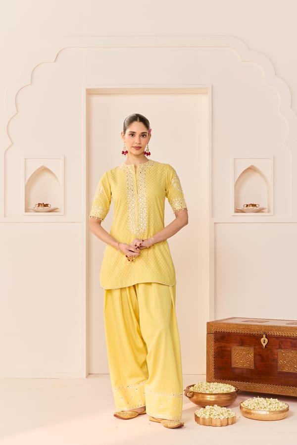 ANAISHA - SHORT KURTA WITH FARSHI SALWAR AND DUPATTA — Sheetal Batra