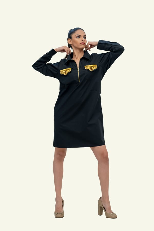 Black Cotton Dress with Stud Work — Richa Goenka