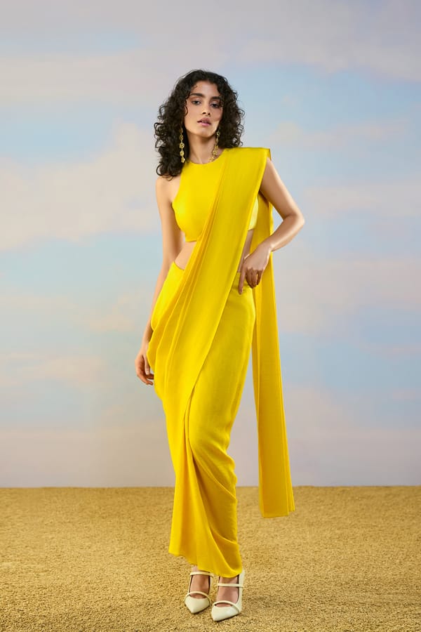 Textured Sleeveless Blouse & Sari Drape Skirt — Dash and Dot