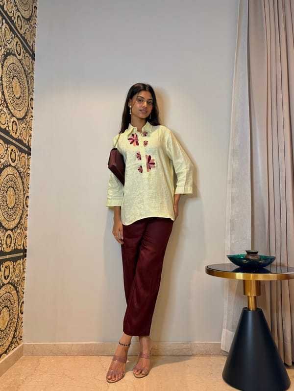 Butter Yellow Embroidered shirt — EWOKE STUDIO