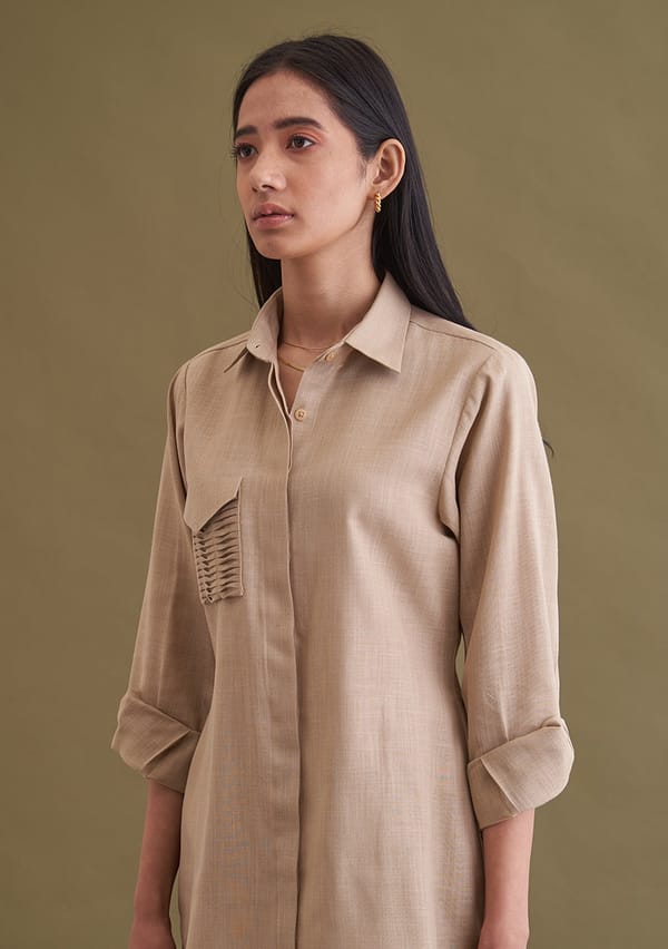 Beige Cotton Shirt and Pants Co-ord Set — AMOSHI