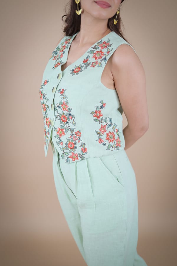 Matcha embroidered waistcoat — HEADSTRONG