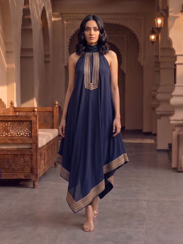 Antares Leather Patchwork Embrodiery Dress — HOUSE OF FETT