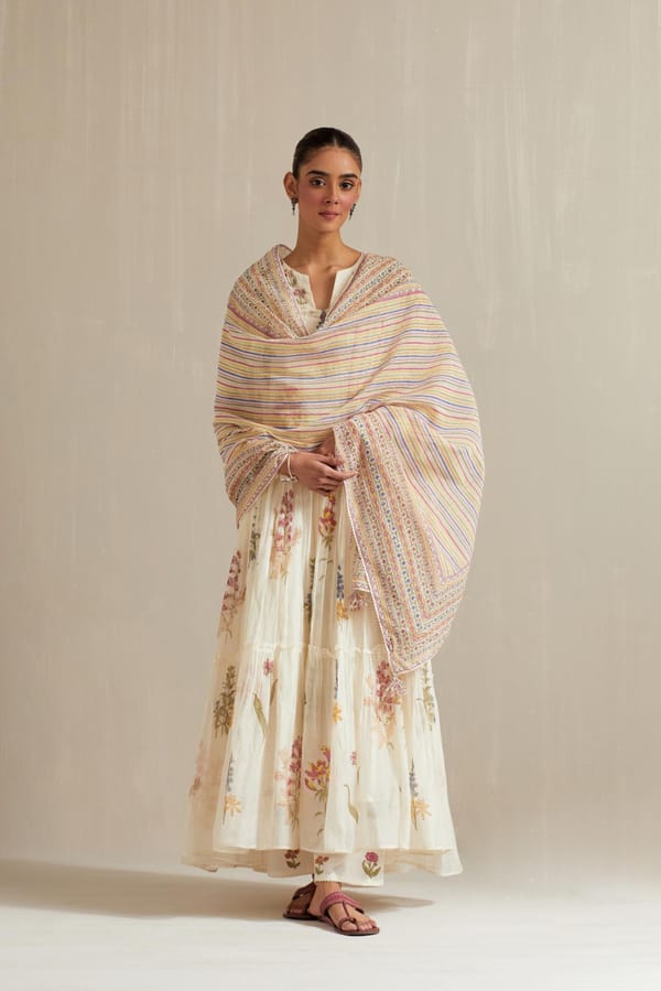 Off White Three-Tiered Kurta Set — Upavita