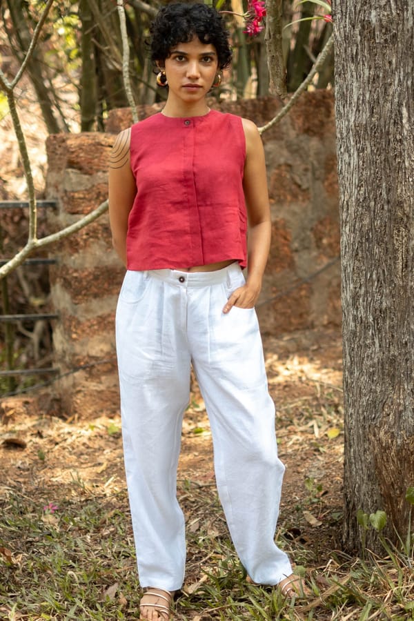 Pearl White Linen Wide-Leg Baggy Trousers — Creatures of Habit