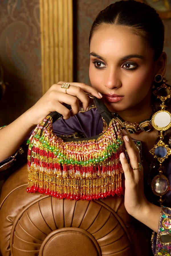 Faiza Boat Bag-Gold Red — Forever Noor