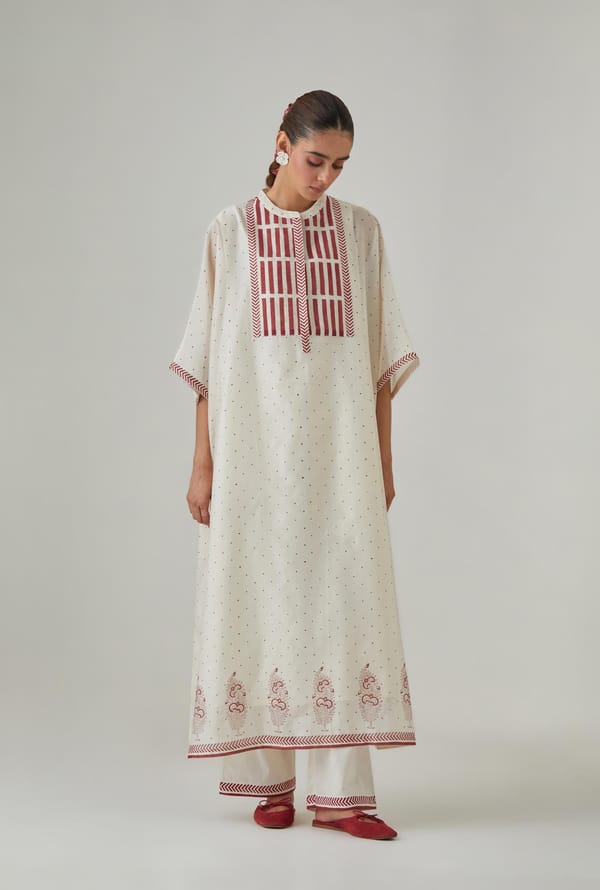 Silk Chanderi Polka Dot Kaftan & Pant — Upavita