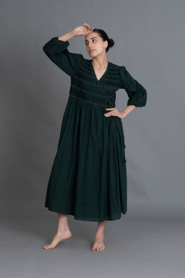 Forest Green Hand-Smocked Dress — Khat