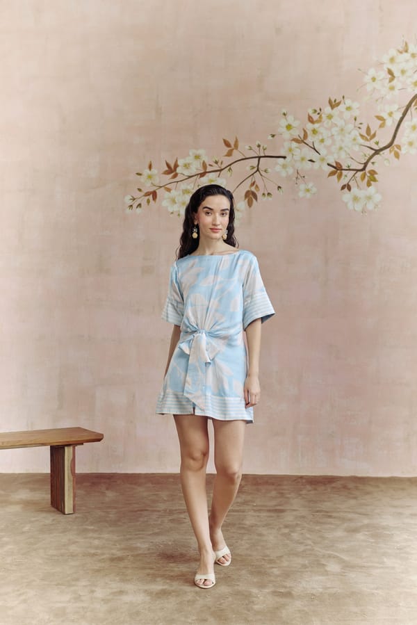 Aqua Bloom Tie-Up Dress — HOUSE OF HEATHER